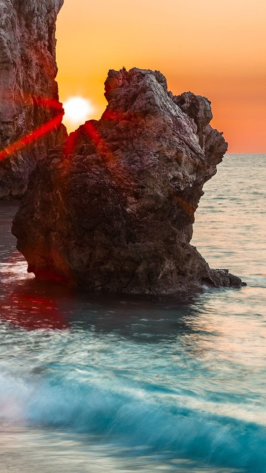 Beach Sunrise Shine Through Rocks  Galaxy Note HD Wallpaper