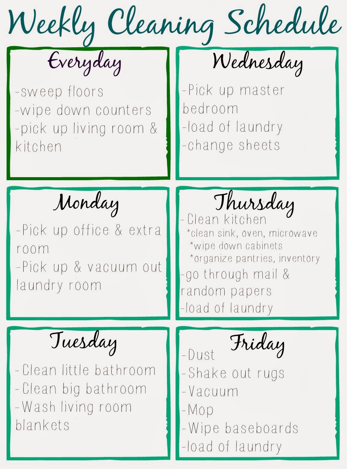 Printable Cleaning Schedule Free