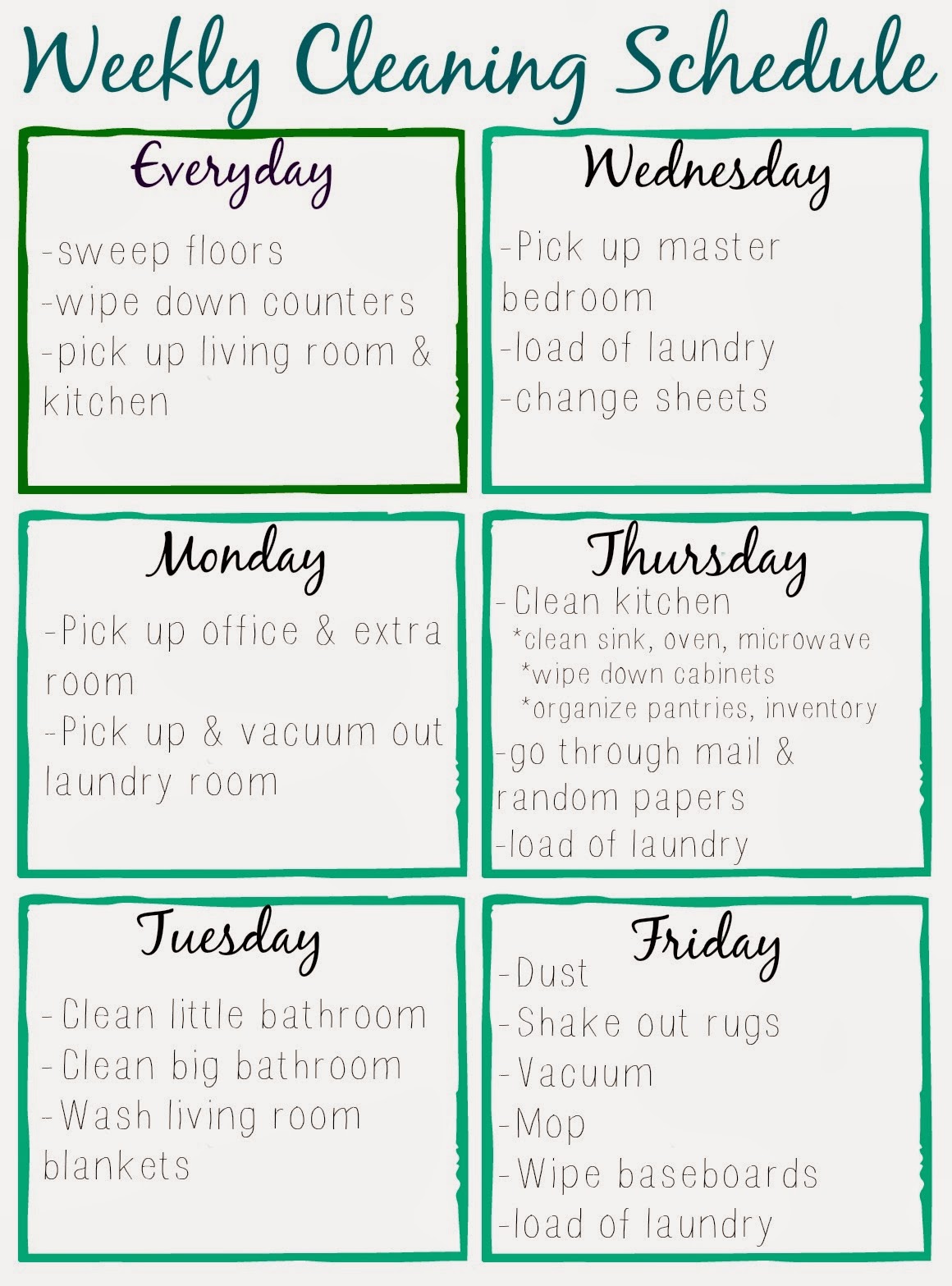 Free Printable Cleaning Schedule