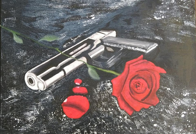 umetnička slika -guns and roses,ulje na platnu,umetnik Vladisav Bogićević-slikar udruženja Luna-Niš