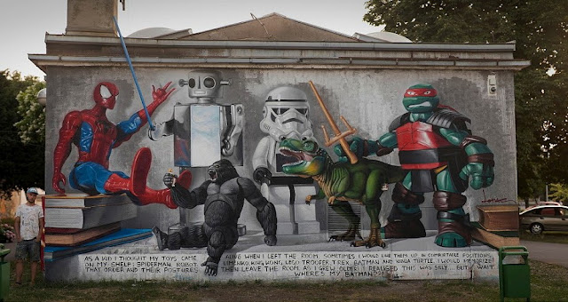 Lonac recently took part in a "Proljetno Prašenje" graffiti festival in his hometown of Zagreb, Croatia. The young artist created another stunning photorealistic piece that is reflecting his life, in this particular case, his childhood and pop culture.