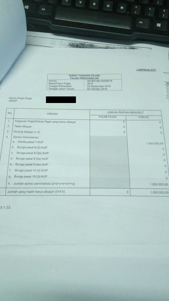 Surat Tagihan Pajak Atas Keterlambatan Spt Tahunan Badan