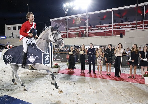 Princess Caroline of Hanover and Charlotte Casiraghi presented prizes to the winners. 2018 Monaco Longines Pro Am Cup show jumping contest