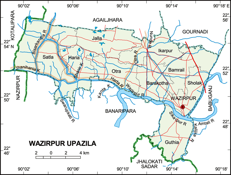 Wazirpur Upazila Map barisal District Bangladesh