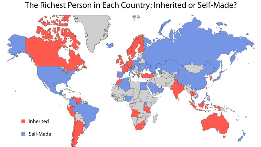 The richest person in each country: inherited or self-made