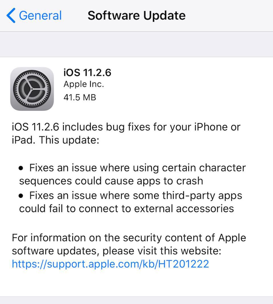 Apple Releases Latest iOS 11.2.6 Update