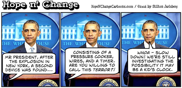 obama, obama jokes, political, humor, cartoon, conservative, hope n' change, hope and change, stilton jarlsberg, terror, new york, chelsea, bomb, pressure cooker