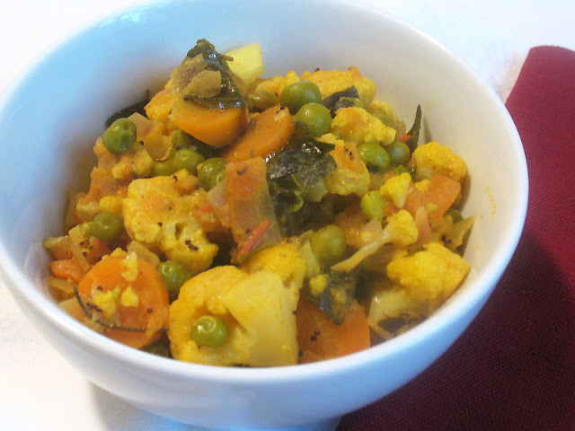 Cauliflower, Carrot and Green Pea Curry with Coconut Milk