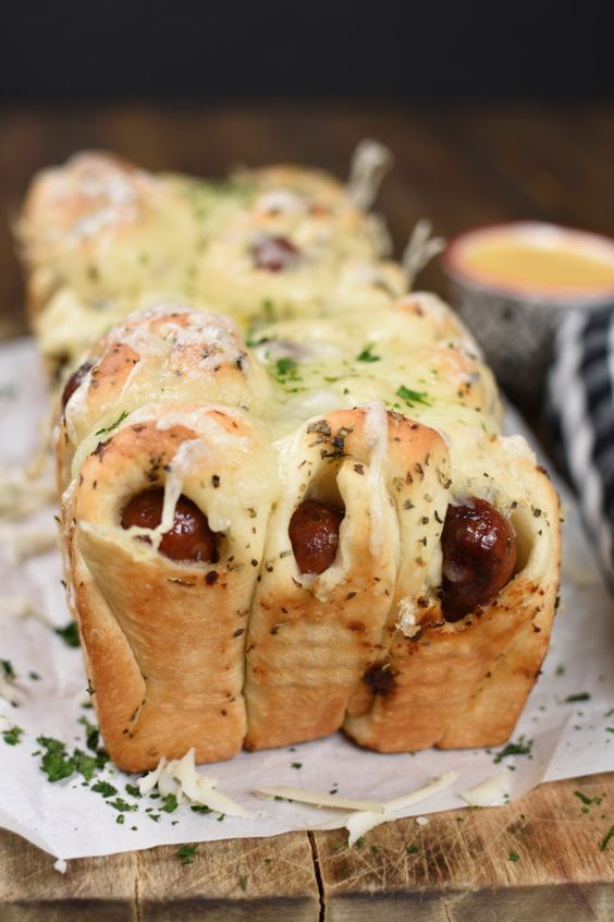 Cheesy Pigs in a Blanket Pull Apart Bread variousfoods
