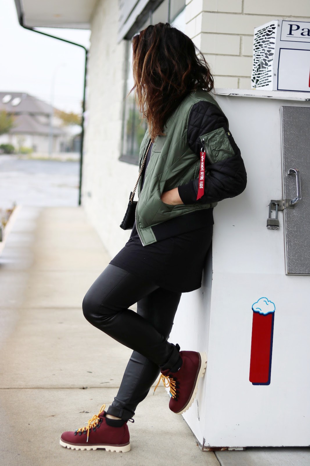 Alpha Industries bomber jacket outfit vancouver fashion blogger Native Shoes Fitzsimmons Treklite boots