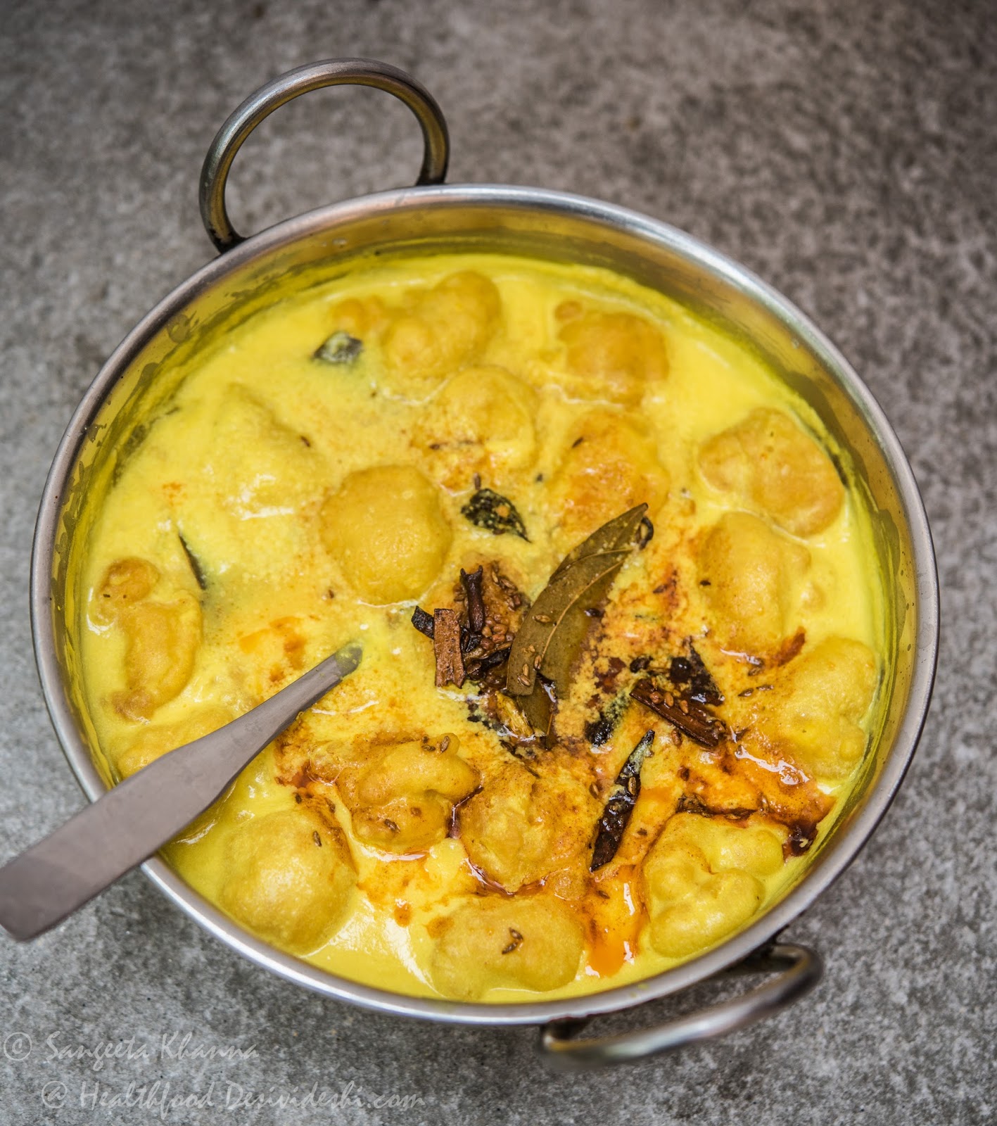 PUNJABI PAKORA KADHI ( Spiced Buttermilk Soup with Onion Chickpea Fritters)