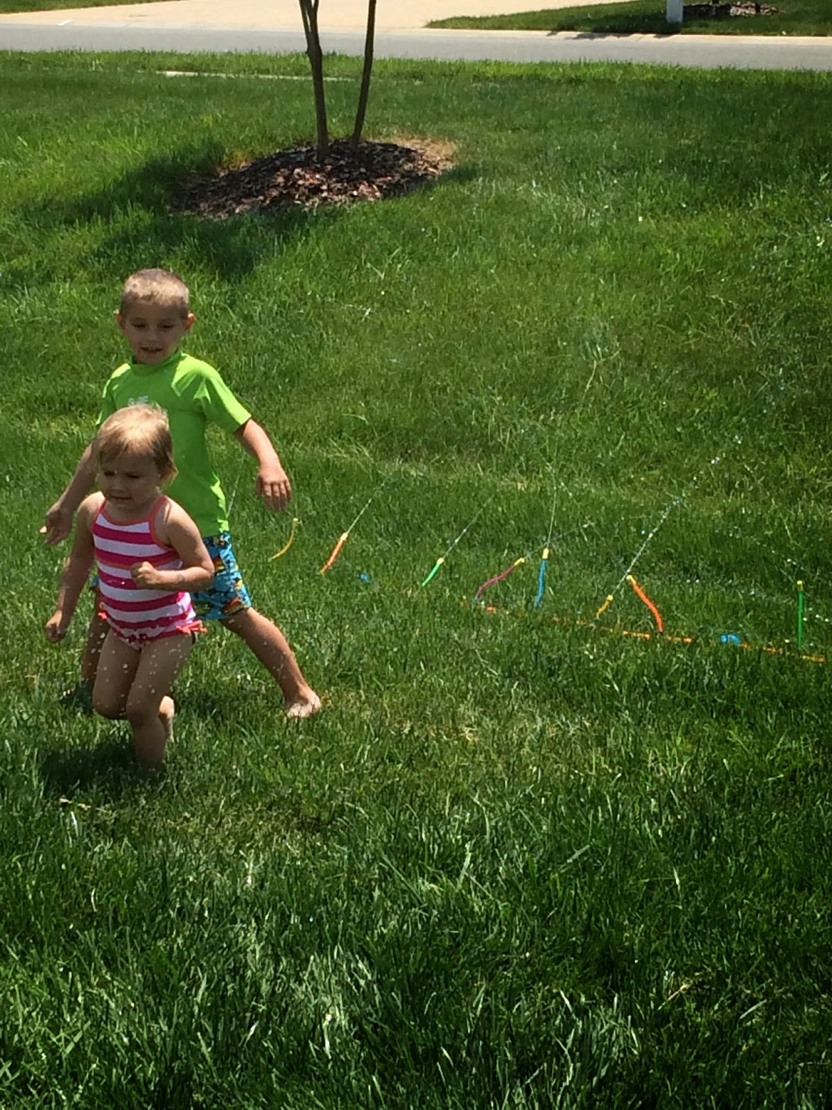 Busy Lee Family: Hot day = sprinkler fun!