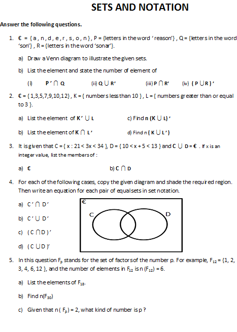 SETS AND NOTATION WORKSHEET - MathsAnimation