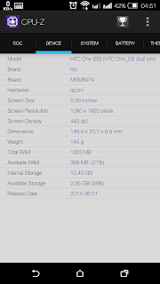 HTC One E8 - info hardware via CPU-Z