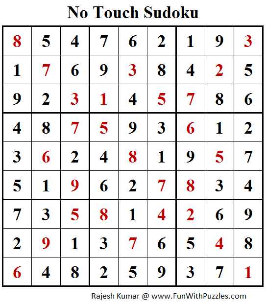 No Touch Sudoku (Daily Sudoku League #159) Solution
