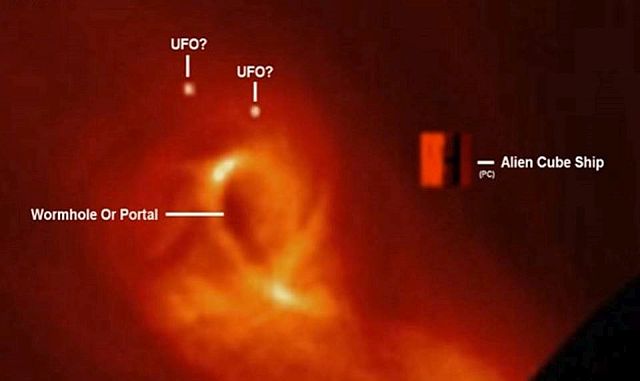 alien cube and portal materialize next to the sun
