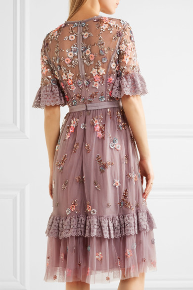 Embellished embroidered tulle dress