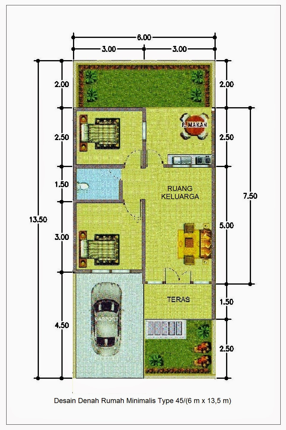 Denah Rumah Minimalis Type 45 1 Lantai Terbaru 2022 