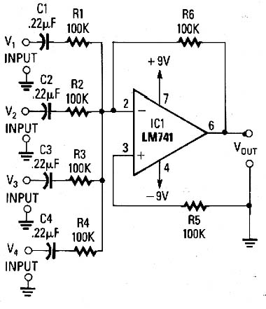 Diagramas de Electronica: Circuito mezclador de audio con integrado