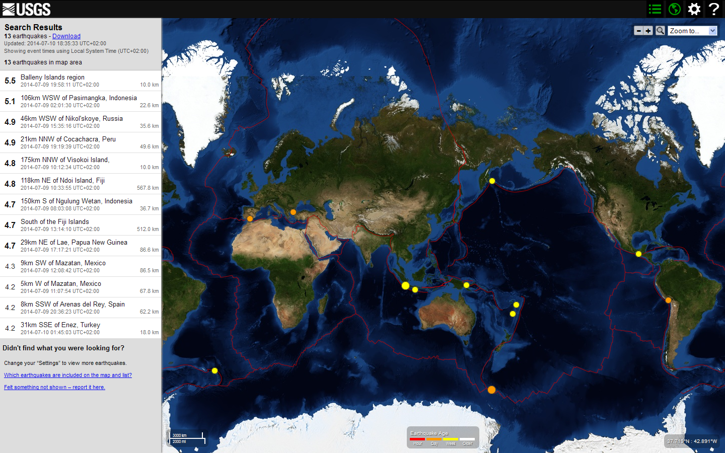 Veronikas Weltraum Wetterbericht: USGS 09.07.14: 13 Erdbeben>4 weltweit