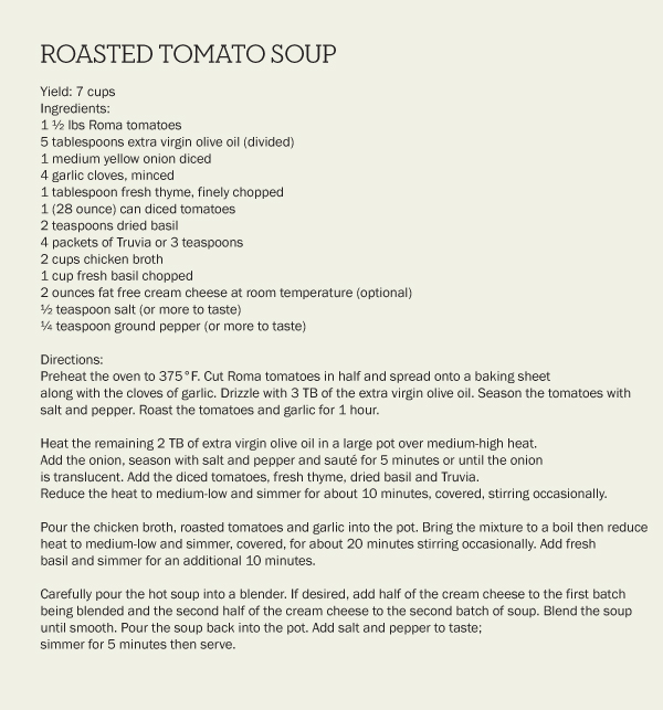 Black*Eiffel: Sponsored Post : Roasted Tomato Soup with Truvia