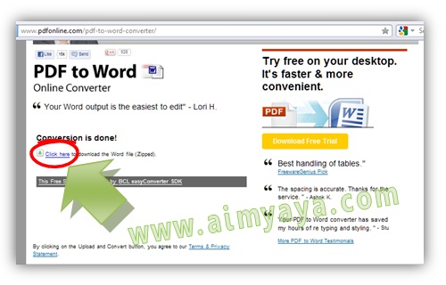 Gambar: Langkah 4. Cara melakukan Convert PDF to WORD secara online.  Konversi file PDF ke word menggunakan pdfonline. Donload/unduh file hasil konversi 