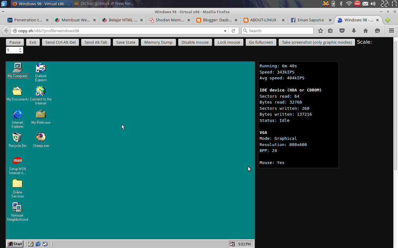 Menjalankan Windows98 Lewat Browser di Linux