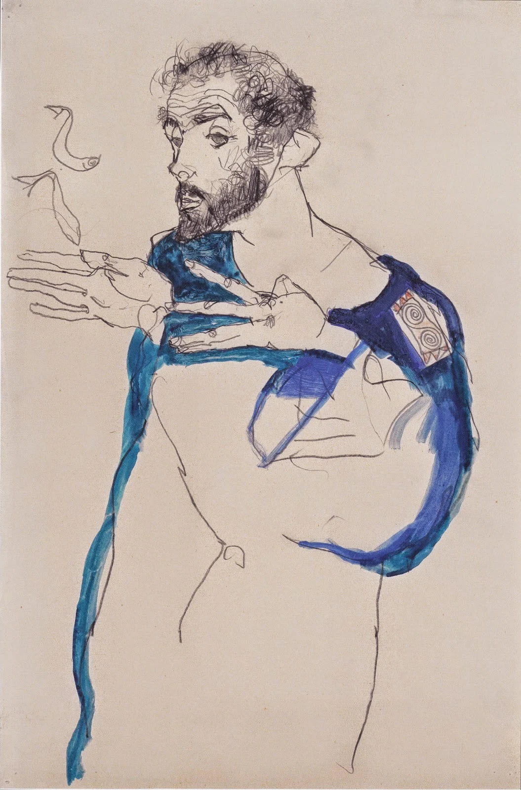 Egon Schiele - Gustav Klimt im blauen Malerkittel, 1913