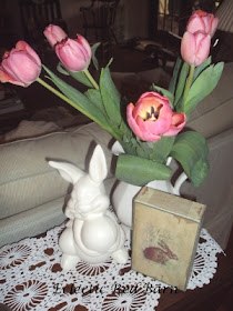 Tulips, ceramic bunny and bunny box