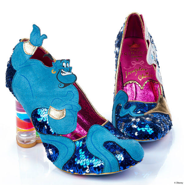 Irregular Choice You Rubbed? Genie shoes pair of blue sequin court shoes with Disney Genie character