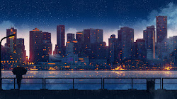 Anime Scenery City Buildings Silhouette 8K Wallpaper #177