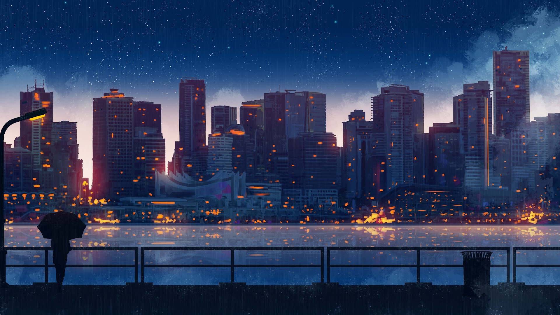 Anime Scenery City Buildings Silhouette 8k Wallpaper 177