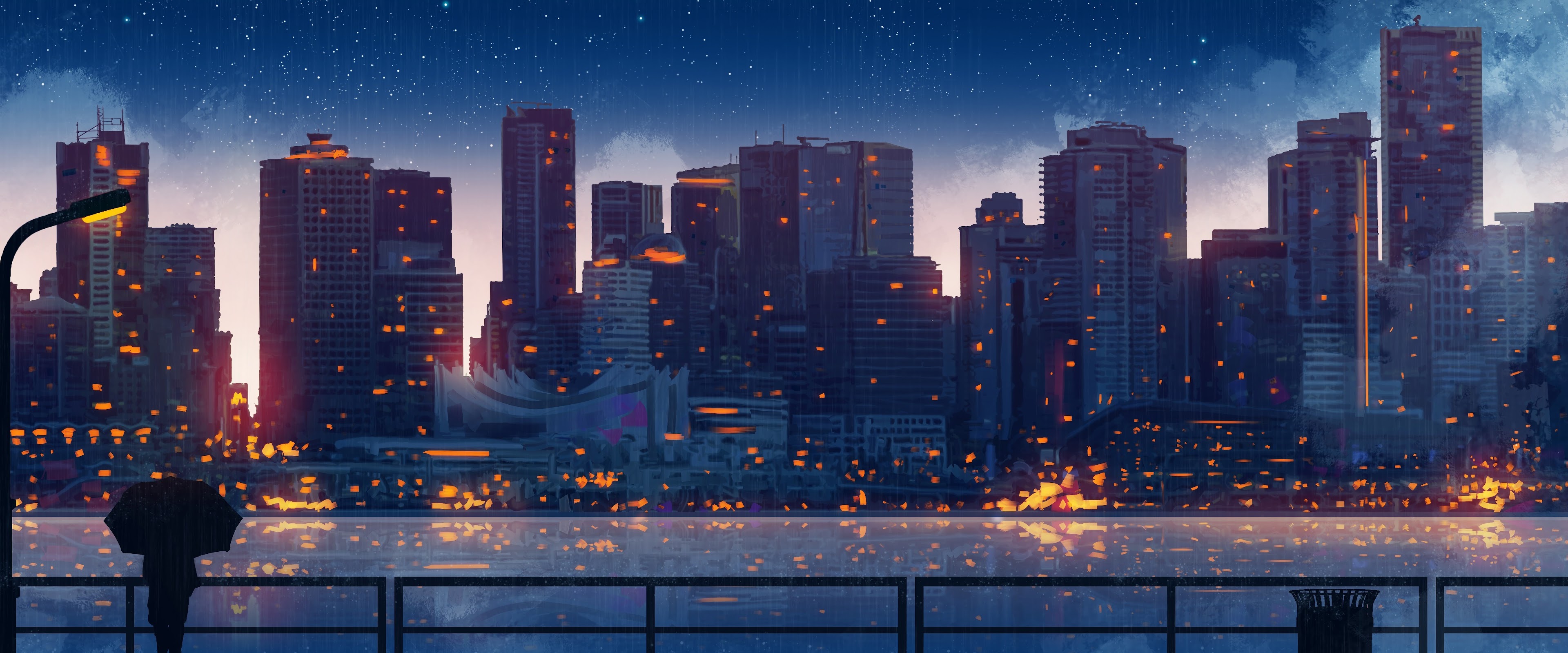 Anime, Scenery, City, Buildings, Silhouette, 8K, #177 Wallpaper PC Desktop