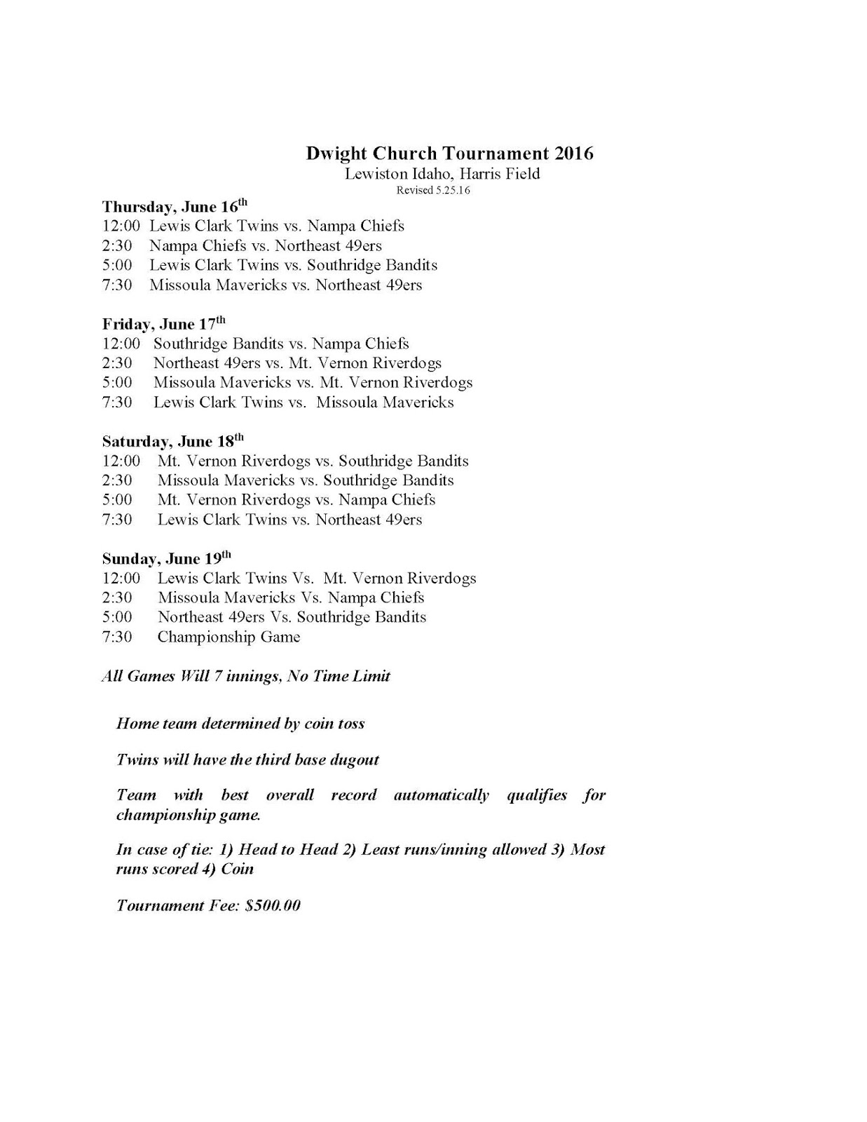 Lewis Clark Twins Cubs Dwight Church Schedule Updated Lewis Clark Twins Cubs Dwight Church Schedule Updated