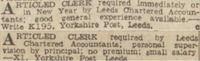 Chartered Accountant's articled clerk recruitment ads