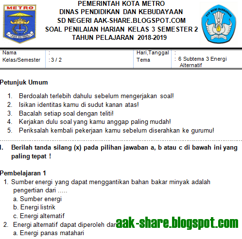 Soal Ph Uh Kelas 3 Tema 6 Subtema 3 Revisi 2018 Kumpulan Soal Dan Kunci Jawaban