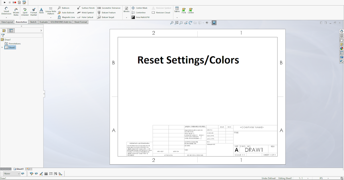 Design Tech Academy Reset color setting in solidworks drawing
