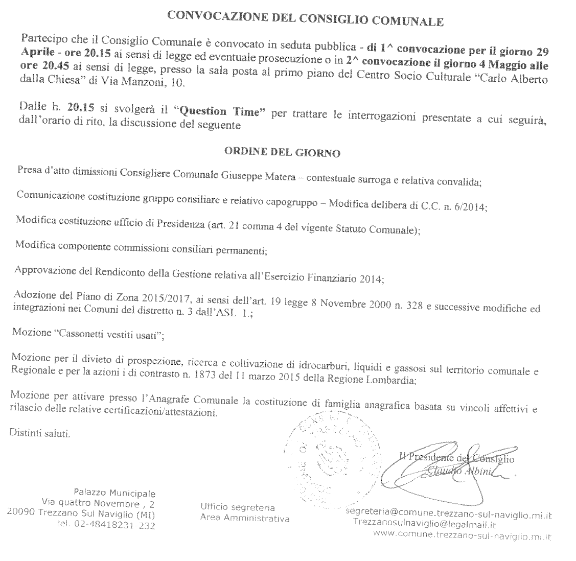 Diario di un consigliere comunale Rendiconto 2014