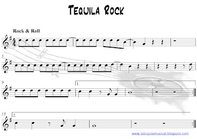 Partitura para flauta dulce Tequila Rock de Tequila. La Brújula Musical.Recorder sheet music