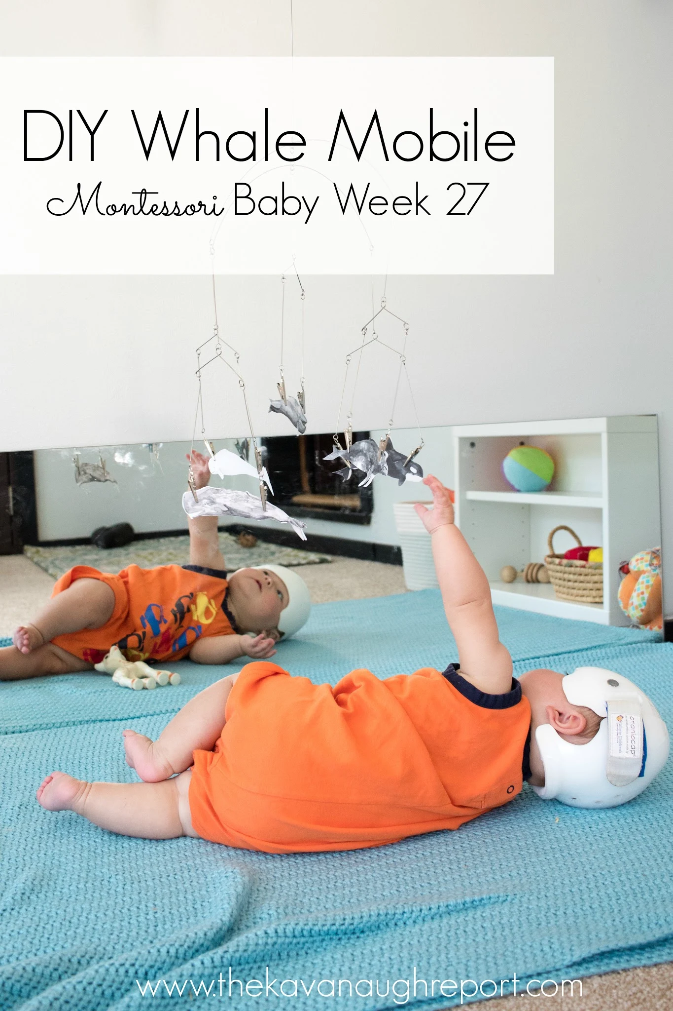 A DIY Montessori whale mobile with older baby