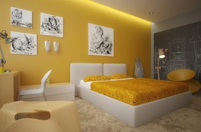 habitación adolescente color amarillo
