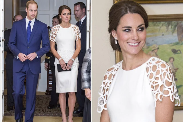 Kate looked chic in a white Lela Rose cocktail dress