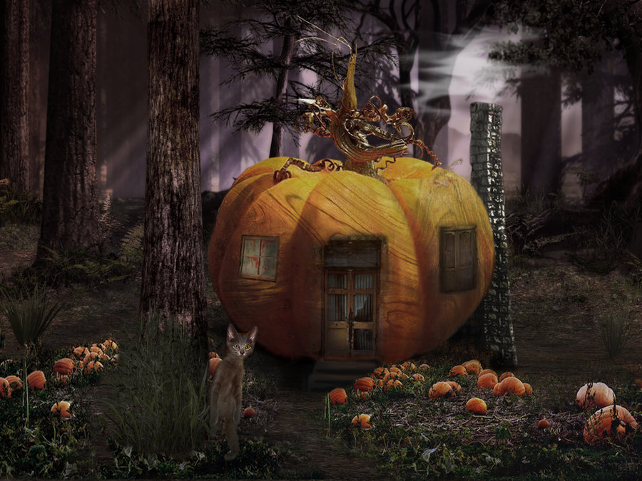 Warm Cup with Snow Fall Pumpkin house