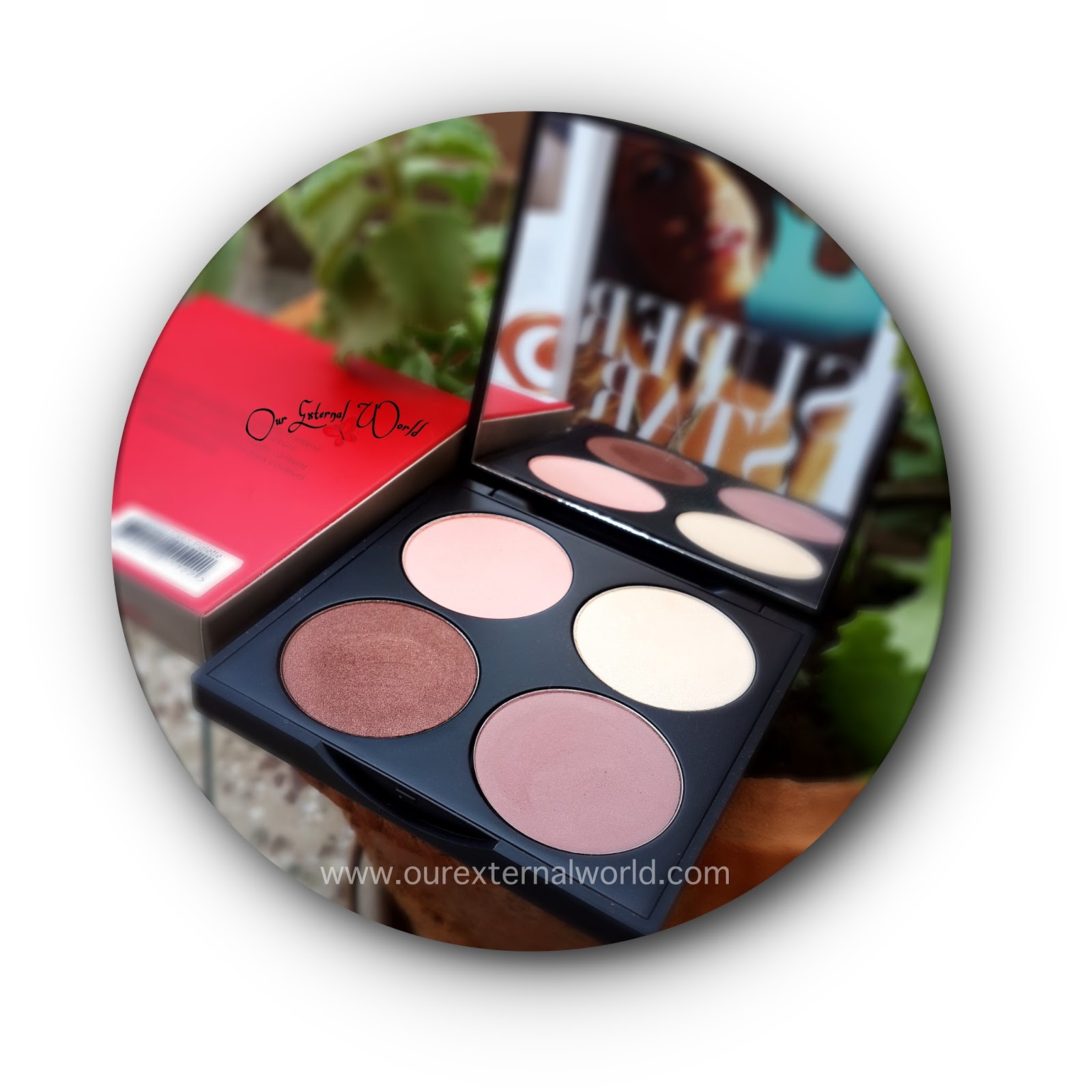 Cosmetics 4 Color Palette Taupe, Peach, Copper Brown, and Highlight