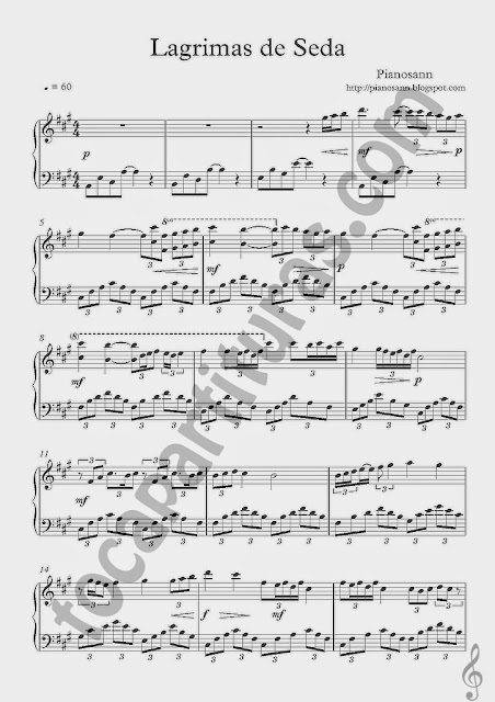 1 Partitura de Piano de Lágrimas de Seda por Piano San. Tears Silk Sheet Music for Piano 