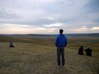 Watching for wildlife in Hayden Valley in Yellowstone National Park in Wyoming