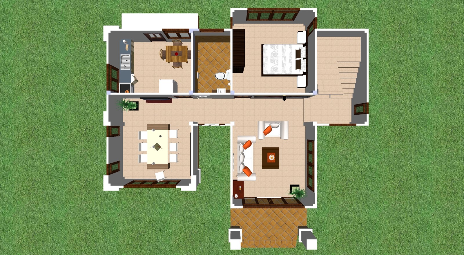 Four Bedrooms Two Bathrooms House Plan