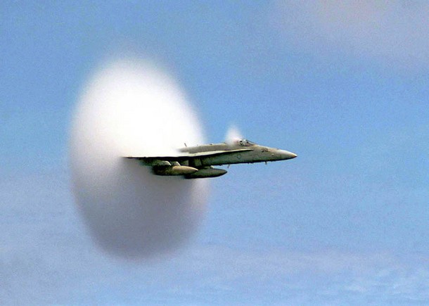 airplane breaking the sound-barrier