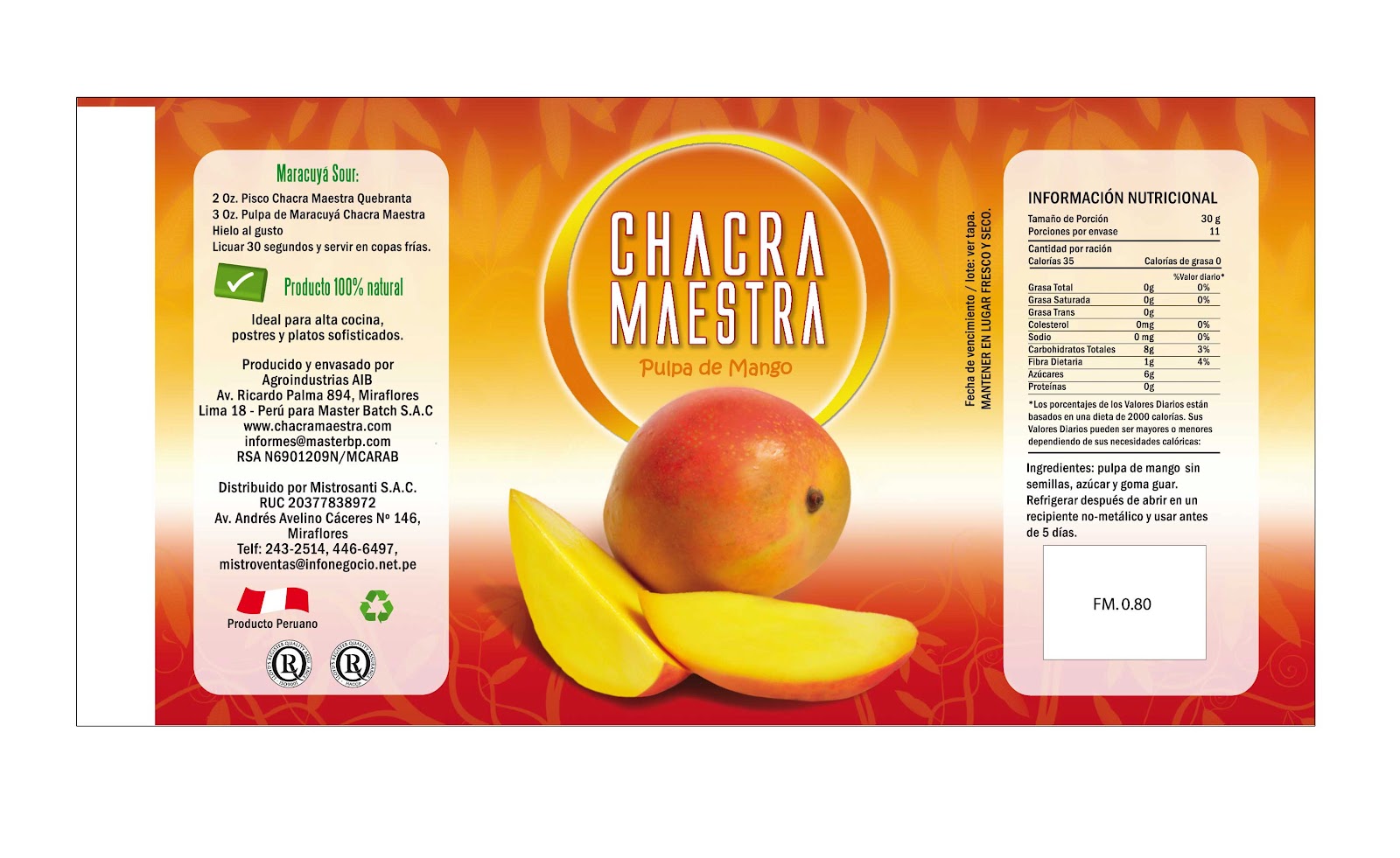 De calorias del mango jugo