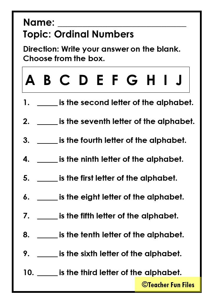 Ordinal Number Worksheets
